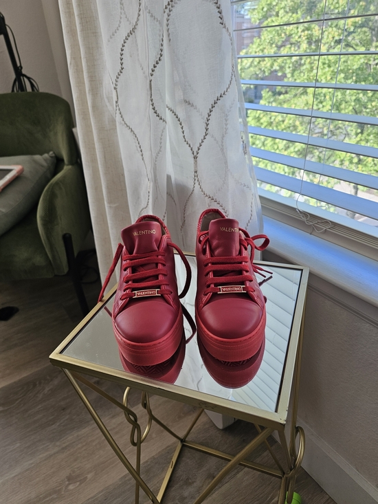 Mario Valentino Shoes - Mario Valentino Red Platform Lace-Up Sneakers